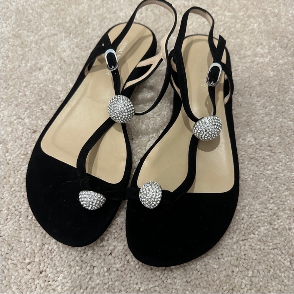 Stuart Weitzman Ballsoffire sandal-Elegant Black Sandals with Rhinestone Accents